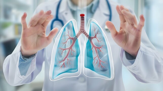 Diseases of the lungs in the picture in the hands of a doctor, pneumonia, cough, tuberculosis