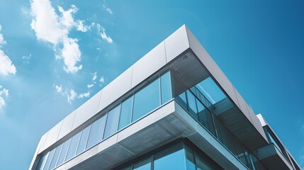 Exterior view of modern building against blue sky 
