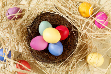 Eastern, Easter nest with coloured eggs