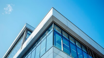 Exterior view of modern building against blue sky 