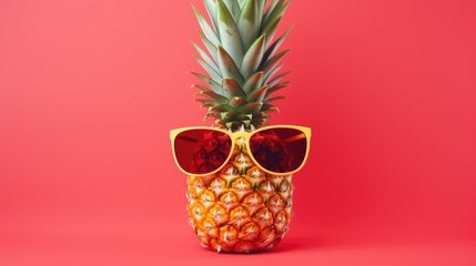 Ripe pineapple in sunglasses on a colored background. summer