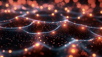 A network of holographic pathways intertwine and branch off symbolizing the interconnectedness of industries and businesses in a futuristic world. Each path is labeled with