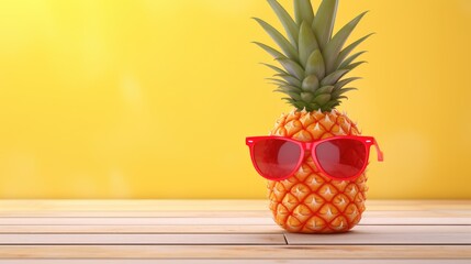 Ripe pineapple in sunglasses on a colored background. summer - obrazy, fototapety, plakaty