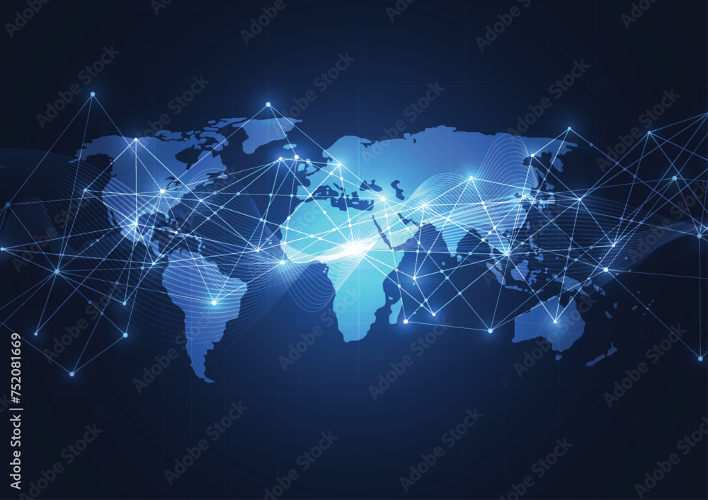 Poster global network connection. world map point and line composition concept of global business. vector i