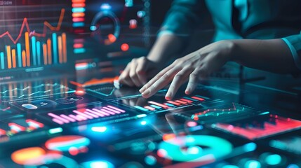 Naklejka premium Financial data graph chart report statistic marketing research development planning management strategy analysis accounting. Financial business technology hologram concept. Comeliness