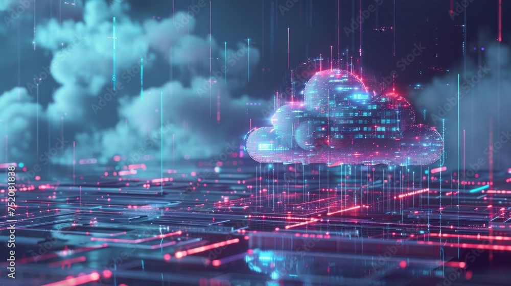 Poster vibrant futuristic holographic cloud technology display for digital informational web platforms