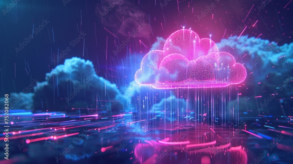 Poster vibrant futuristic holographic cloud technology display for digital informational web platforms
