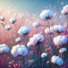 Fototapeta na wymiar cotton flowers watercolor background