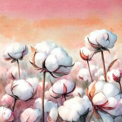 cotton flowers watercolor background