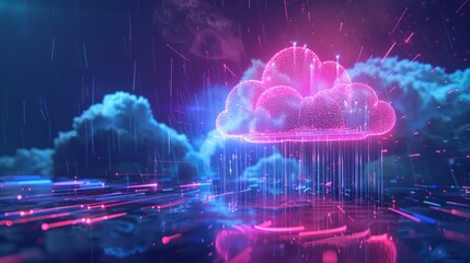 Vibrant futuristic holographic cloud technology display for digital informational web platforms

