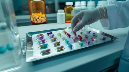 There was colored medicine on the tray dispensed by an antiviral pharmacist 