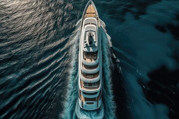 Photo top view of a motorized boat sailing through water in the middle of the ocean