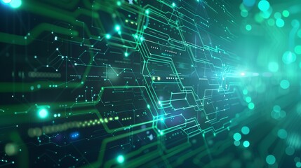 Futuristic digital technology banner: abstract circuit concept on green and blue background, innovation future data, internet network, ai big data, futuristic wifi connection - illustration