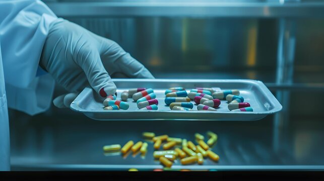 There was colored medicine on the tray dispensed by an antiviral pharmacist 