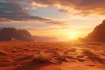 Free photo a breathtaking sunset casting golden hues over the vast desert wallpaper