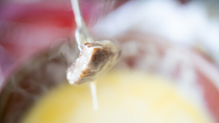 Swiss fondue made of white wine, dipping slices of Japanese beef stake and French bread.