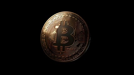 Gold coin Bitcoin on a black background. The concept of crypto currency. blockchain technology. - obrazy, fototapety, plakaty