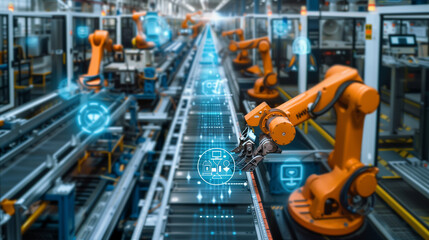 Naklejka premium Interconnected ecosystem enables agile decision-making and continuous refinement, bolstering productivity and competitiveness