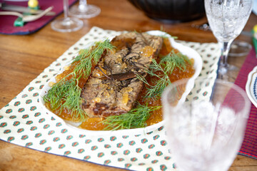 Homemade beef pate with gelee jelly