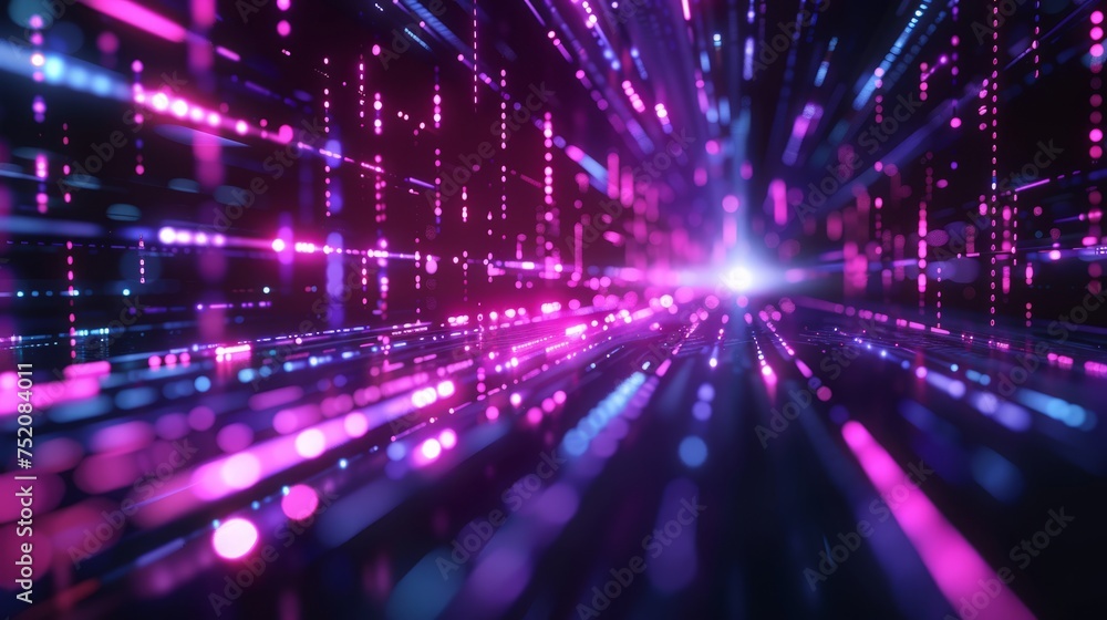 Poster futuristic cyberpunk data stream vector background with high-speed light effects - abstract digital 