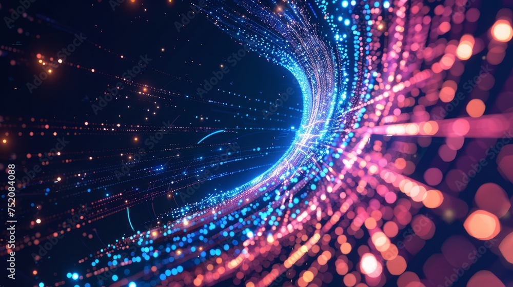 Poster futuristic cyberpunk data stream vector background with high-speed light effects - abstract digital 