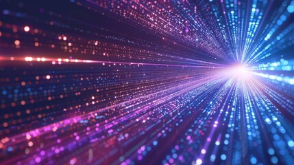 Fototapeta premium Futuristic cyberpunk data stream vector background with high-speed light effects - abstract digital technology concept