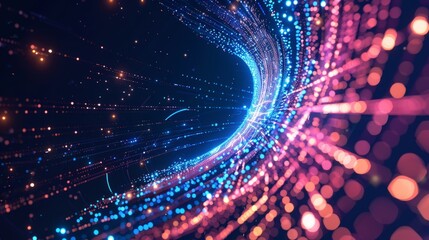 Futuristic cyberpunk data stream vector background with high-speed light effects - abstract digital technology concept