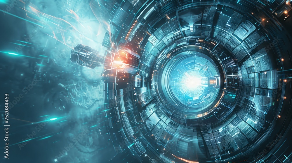 Poster futuristic technology background with glowing circuit patterns and digital elements, abstract tech i