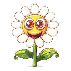 groovy flower cartoon characters. Funny happy daisy with eyes and smile Isolated on white background