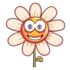 Obraz premium groovy flower cartoon characters. Funny happy daisy with eyes and smile Isolated on white background