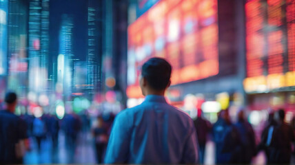 Fototapeta premium Blurred image of business people walking in the city at night.