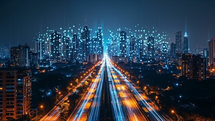Smart city IoT integration, interconnected devices, urban technology - obrazy, fototapety, plakaty