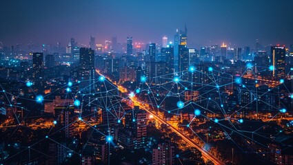 Smart city IoT integration, interconnected devices, urban technology - obrazy, fototapety, plakaty