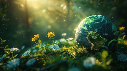 Obraz na płótnie Canvas Digital globe casting a hopeful light on nature