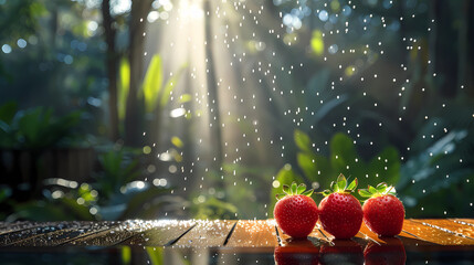 rain drops and strawberry 