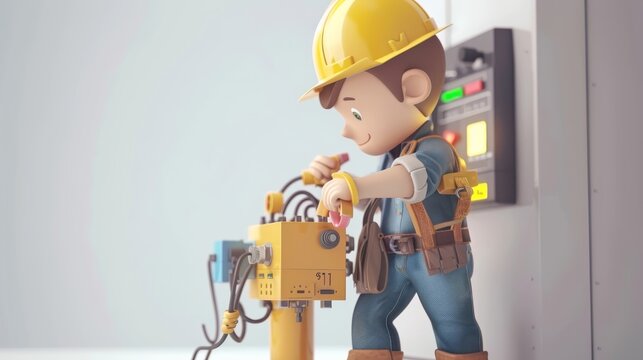 3d animation Electrical engineer or repairman holding digital multimeter to inspecting the electrical system in a factory.