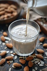 Almond Milk Being Poured Into a Glass