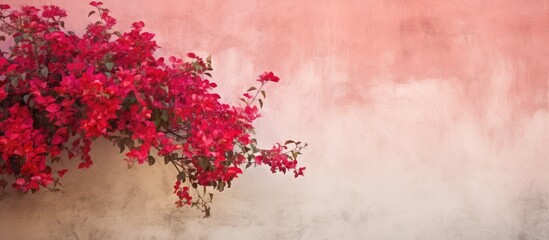 Obraz na płótnie Canvas Vibrant Bougainvillea Glabra with Crimson Blooms Against Weathered Wall