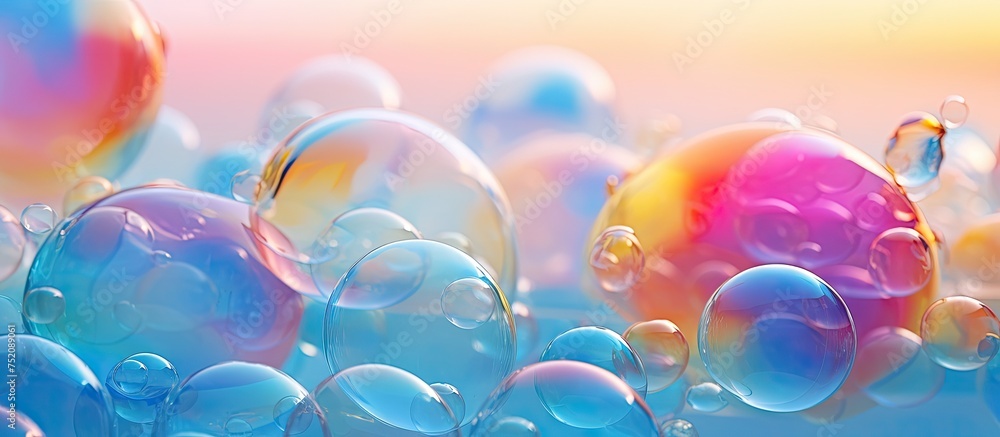Poster vivid soap bubble spectrum: abstract colorful pattern of shimmering spheres