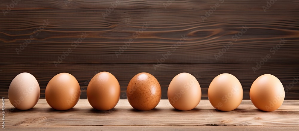 Poster Pristine Boiled Eggs Arranged Neatly on Rustic Wooden Table