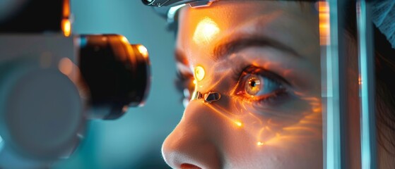 Bionic eye vision enhancement procedure in a medical lab highlighting augmented reality overlays and improved sight