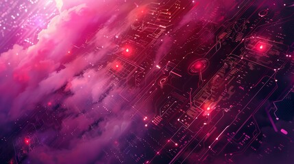 Dynamic digital tech background: illustration of internet, computer software, hardware, programming, data network - futuristic digital landscape for technology concepts