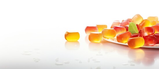 Assorted Plate of Apple Cider Vinegar Gummies on Clean White Surface - obrazy, fototapety, plakaty