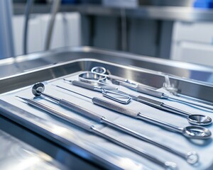 Tools for retinal enhancement surgery displayed on a surgical tray emphasizing precision and innovation