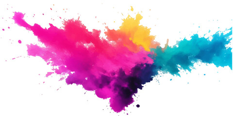 Bright colorful watercolor splash splatter stain brush strokes on white background. Modern vibrant aquarelle spot. Aquarelle explosion on white. Element. Vector watercolor illustration isolated design