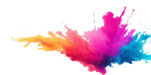 Bright colorful watercolor splash splatter stain brush strokes on white background. Modern vibrant aquarelle spot. Aquarelle explosion on white. Element. Vector watercolor illustration isolated design