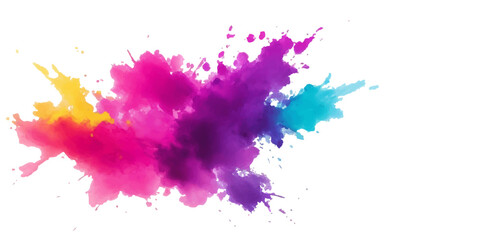 Bright colorful watercolor splash splatter stain brush strokes on white background. Modern vibrant aquarelle spot. Aquarelle explosion on white. Element. Vector watercolor illustration isolated design