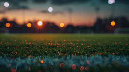 Blurry background of a soccer field in the stadium at night. - obrazy, fototapety, plakaty