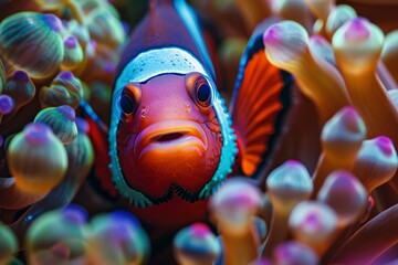 Clown Fish in Sea Anemone Close Up