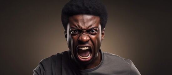 Furious Black Man Expressing Anger and Frustration with Intense Expression - obrazy, fototapety, plakaty